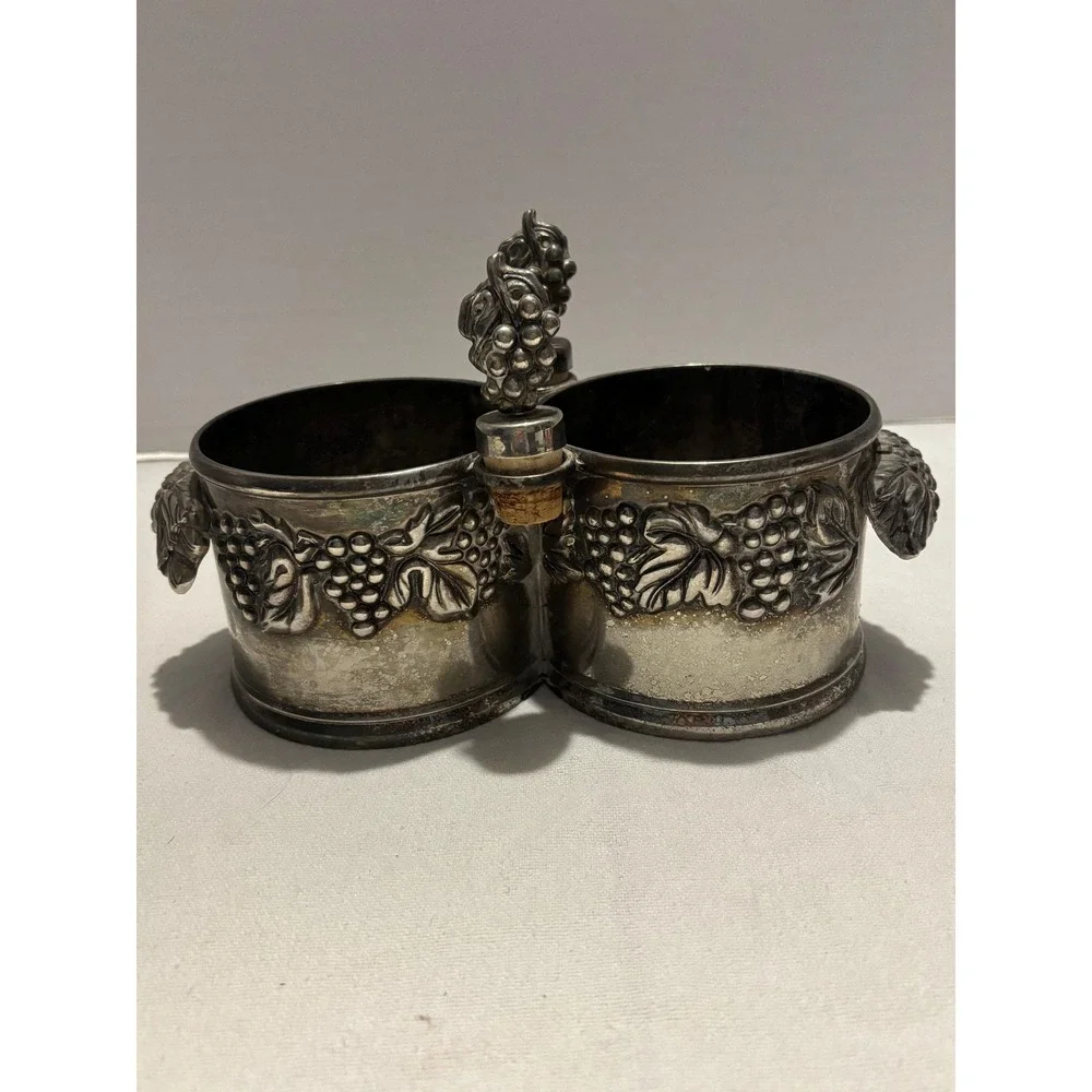 Vintage French SILEA Silvertone Twin Wine Bottle Holder with Stoppers